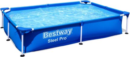 Bestway Steel Pro Rectangular Metal Frame Above Ground Outdoor Backyard Swimming Pool, Blue (Pool Only)