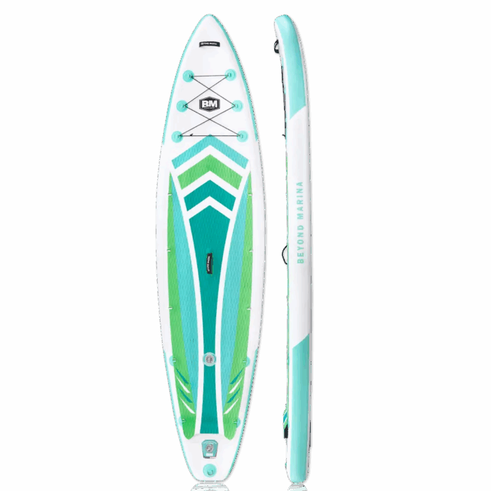 Inflatable paddle board with paddle for touring