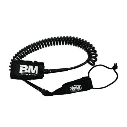 Black coiled ankle leash for Stand Up Paddle Board safety and durability