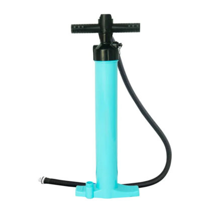 Aqua and black double action hand pump for inflatable paddle boards and ice tubs