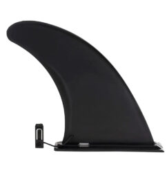Black surfboard fin with attachment for removable center fin on SUP and inflatable paddle board