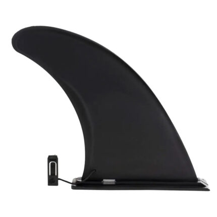 Black surfboard fin with attachment for removable center fin on SUP and inflatable paddle board