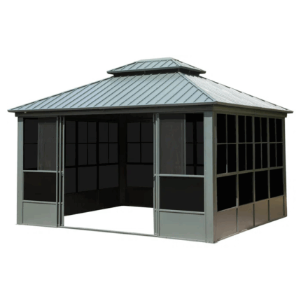 12' x 14' Hardtop Aluminum Gazebo with Galvanized Steel Roof & Sliding Doors