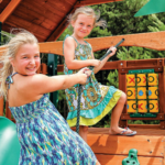 Gorilla Playsets Mountaineer Treehouse Wooden Swing Set with Tube Slide, Rope Ladder, and Sandbox - Image 2